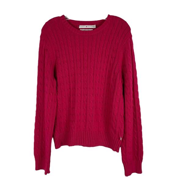 Tommy Hilfiger pink red cable knit chunky crew neck sweater XL - Picture 1 of 6